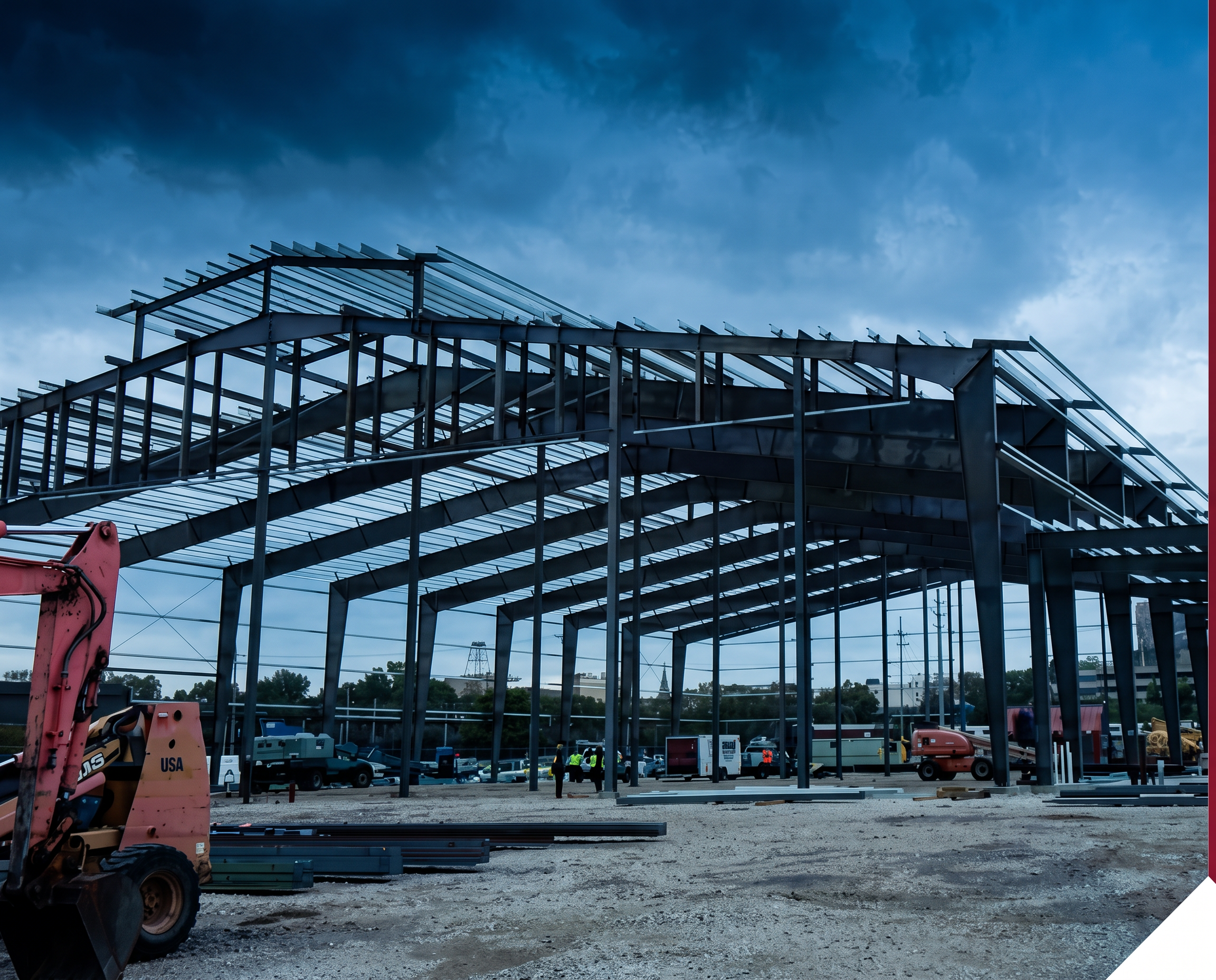 Structural steel frame of a large commercial building erected by M3 Builders